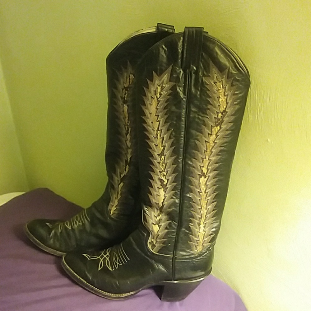 Tall Leather Snakeskin Black Boots